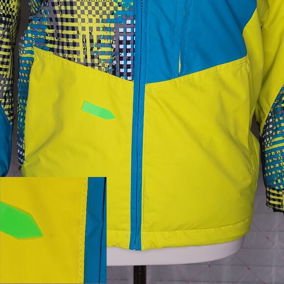 Rossignol Ski Jacket Unisex YOUTH Size 10 Neon Yellow Blue Apres Ski Vail Alps - Picture 5 of 10
